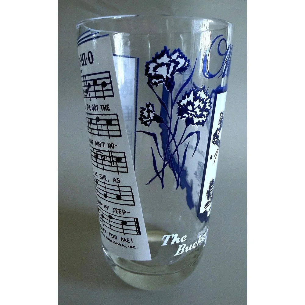 Vintage 1960s OHIO State Beverage Glass Tumbler Highball, Enamel Paint 5.25